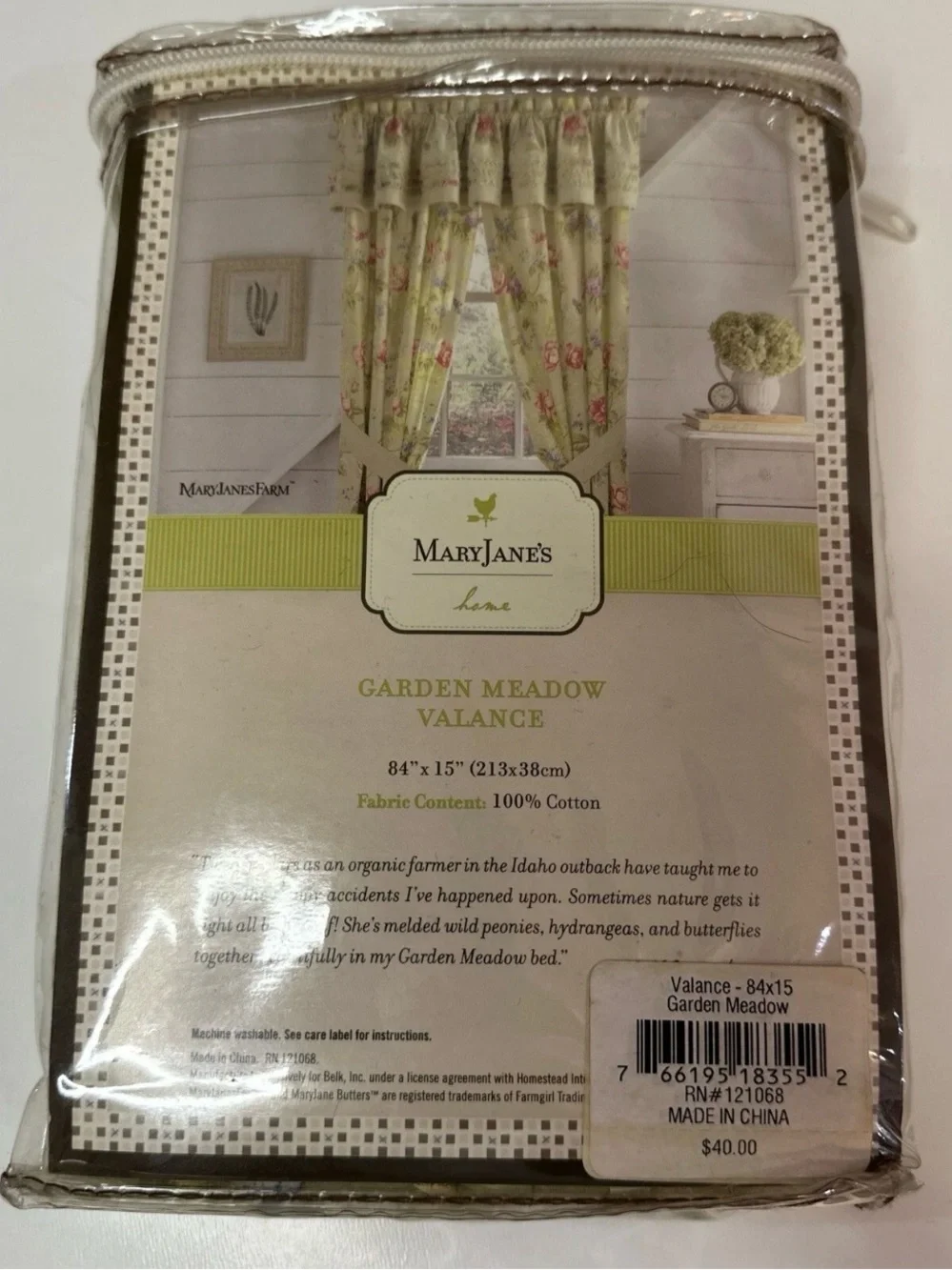 MaryJane’s Home Ruffled Valance Garden Meadow 84” X 15” -New 100% Cotton